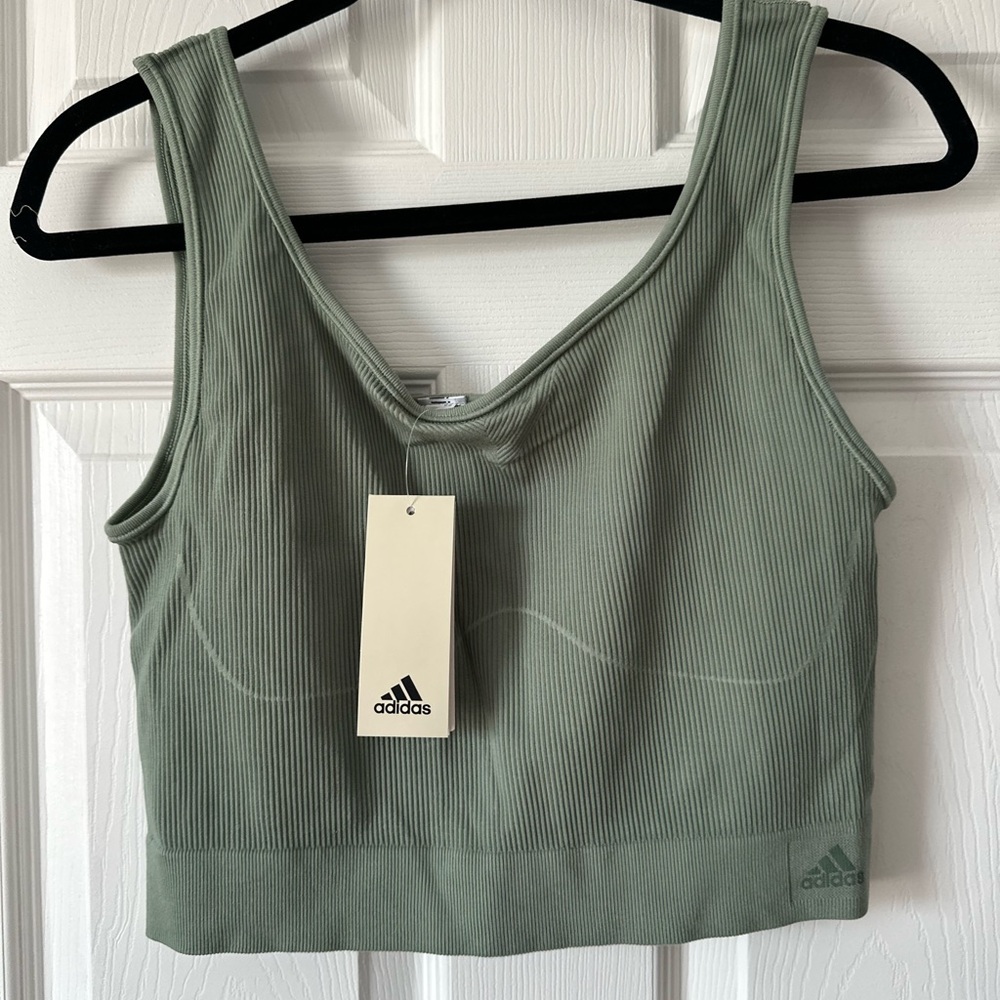 adidas Ribbed Crop Sports Bra in Sage